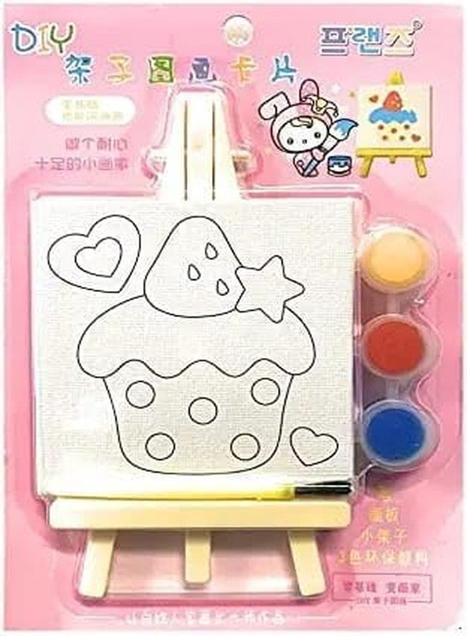 LUOSHI DIY Small Painting kit with 3.5 inch x 3.5 inch Canvas, 3 Paints, Brush and Easel,Art & Craft Combo Set Mini Canvas Painting Kit Easel Stand, Painting Canvas Board Random Design - Image 1